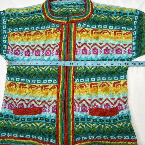 Colorful Geometric Knit Zip Up Cardigan Sweater Multicolor Rainbow Boho Small XS - Picture 3 of 7